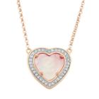 Pink Mother-of-pearl & Lab-created White Sapphire 18k Rose Gold Over Silver Heart Halo Necklace, Women's, Size: 18