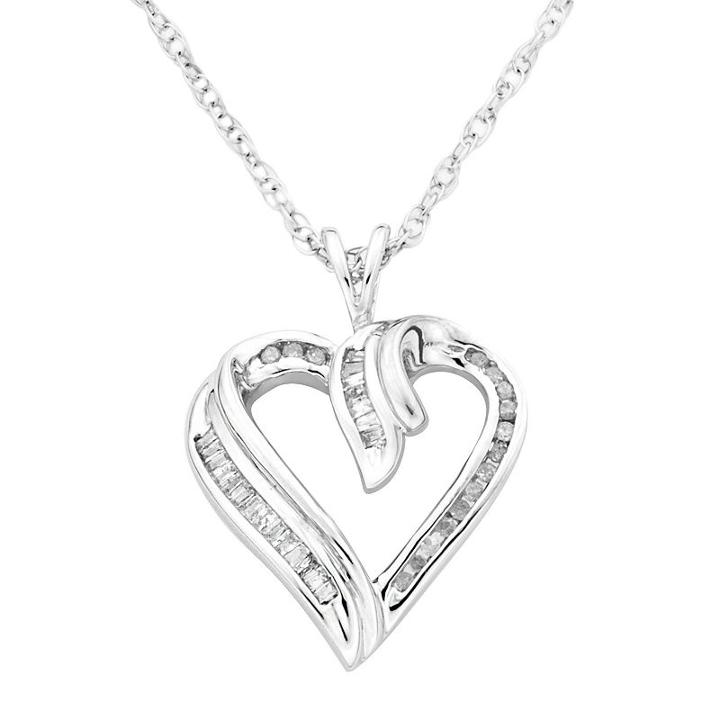 Sterling Silver 1/4-ct. T.w. Diamond Heart Pendant, Women's, White