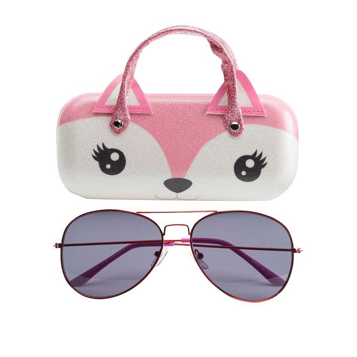 Girls 5-16 Aviator Sunglasses & Fox Hard Case Set, Girl's, Multicolor