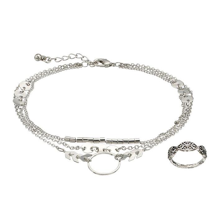 Mudd&reg; Arrow Multi Strand Anklet & Antiqued Toe Ring Set, Women's, Silver