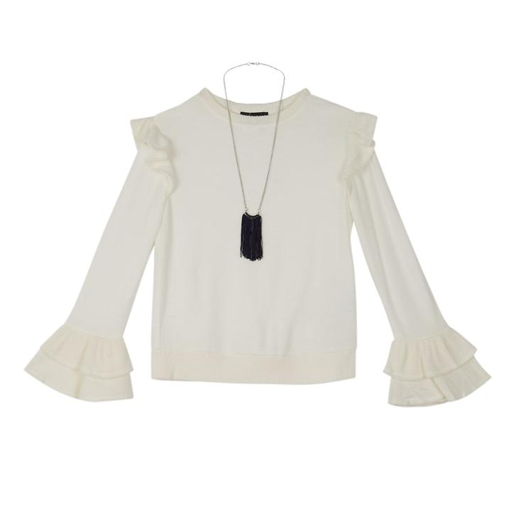 Girls 7-16 Iz Amy Byer Ruffled Shoulder Top With Necklace, Size: Xl, White
