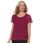 Petite Dana Buchman Woven Double-layer Tee, Women's, Size: Xl Petite, Dark Red