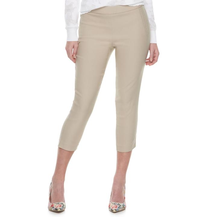 Women's Elle&trade; Pull-on Back Seam Capri Pants, Size: Small, Beig/green (beig/khaki)