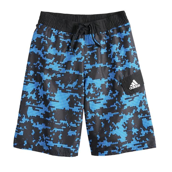 Boys 8-20 Adidas Camo Grid Swim Trunks, Size: Large, Turquoise/blue (turq/aqua)