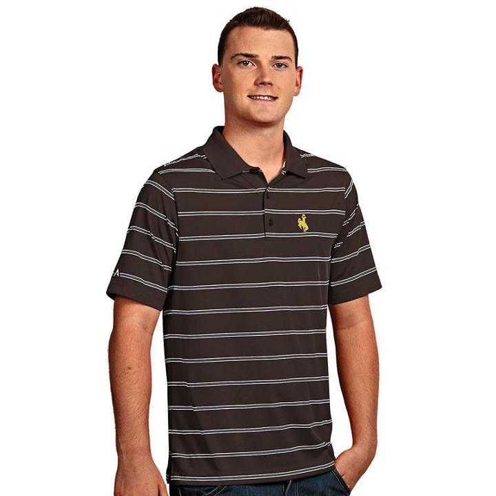 Men's Antigua Wyoming Cowboys Deluxe Striped Desert Dry Xtra-lite Performance Polo, Size: Xxl, Brown