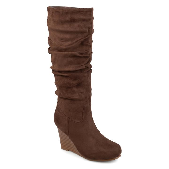 Journee Collection Haze Women's Wedge Slouch Knee High Boots, Size: Medium (6.5), Med Brown