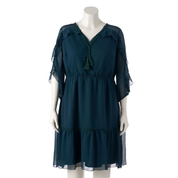 Plus Size Lc Lauren Conrad Ruffle Cold-shoulder Shift Dress, Women's, Size: 0x, Green