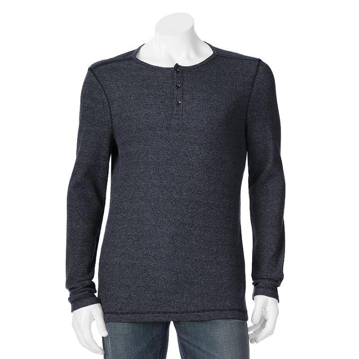 Big & Tall Apt. 9&reg; Modern-fit Waffle-weave Thermal Henley, Men's, Size: 3xl Tall, Blue