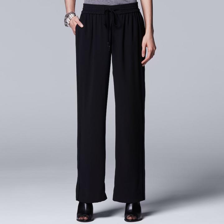 Women's Simply Vera Vera Wang 10th Anniversary Drawstring Wide Leg Pant, Size: Xs, Black