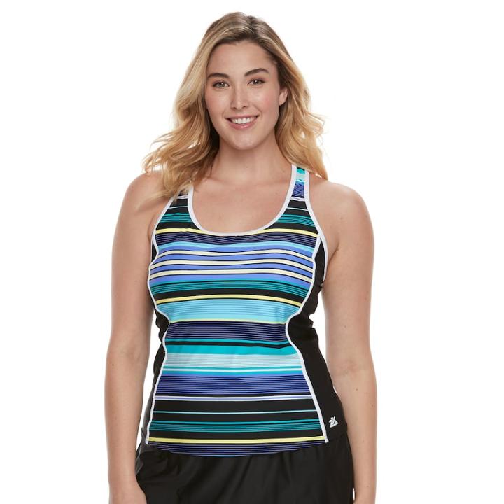 Plus Size Zeroxposur Striped Racerback Tankini Top, Women's, Size: 20 W, Brt Yellow