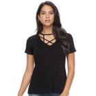 Women's Rock & Republic&reg; Strappy V-neck Tee, Size: Xs, Black