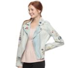 Juniors' Candies&reg; Embroidered Denim Moto Jacket, Teens, Size: Large, Purple