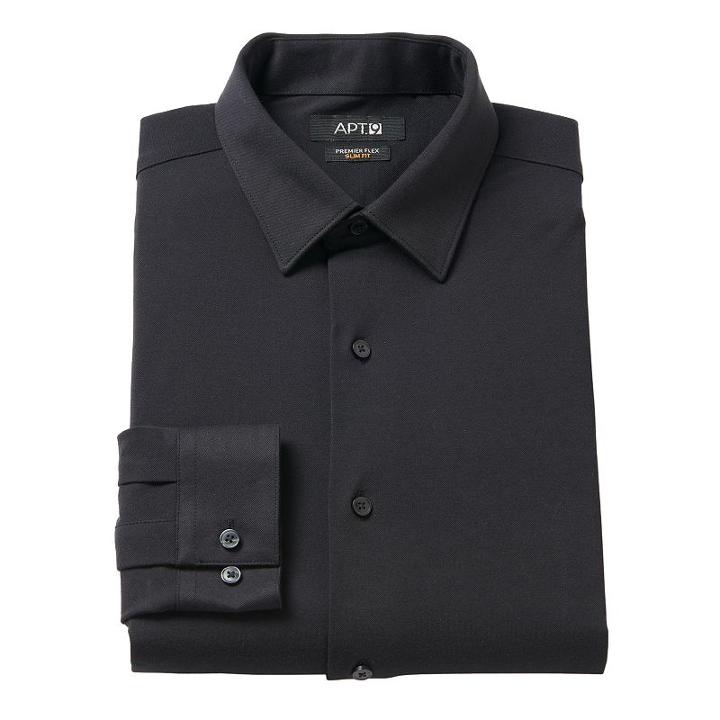 Men's Apt. 9&reg; Premier Flex Slim-fit Stretch Knit Dress Shirt, Size: 16.5-34/35, Black