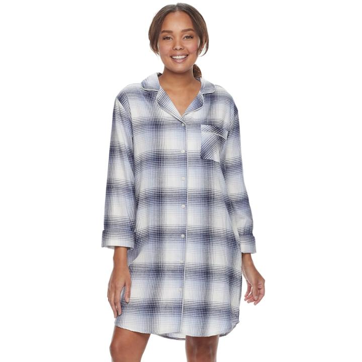 Women's Sonoma Goods For Life&trade; Pajamas: Button Down Flannel Sleep Shirt, Size: Xs, Med Blue
