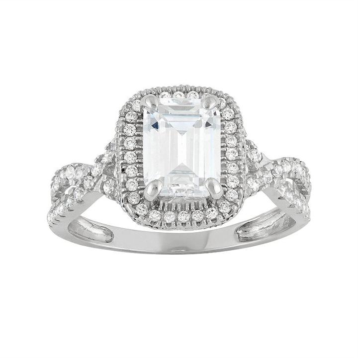 Cubic Zirconia Tiered Halo Engagement Ring In 10k White Gold, Women's, Size: 8