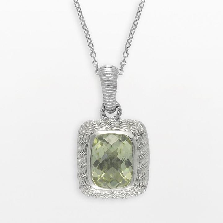 Siri Usa By Tjm Sterling Silver Lemon Quartz And Cubic Zirconia Textured Rectangle Frame Pendant, Women's, Size: 18, Yellow