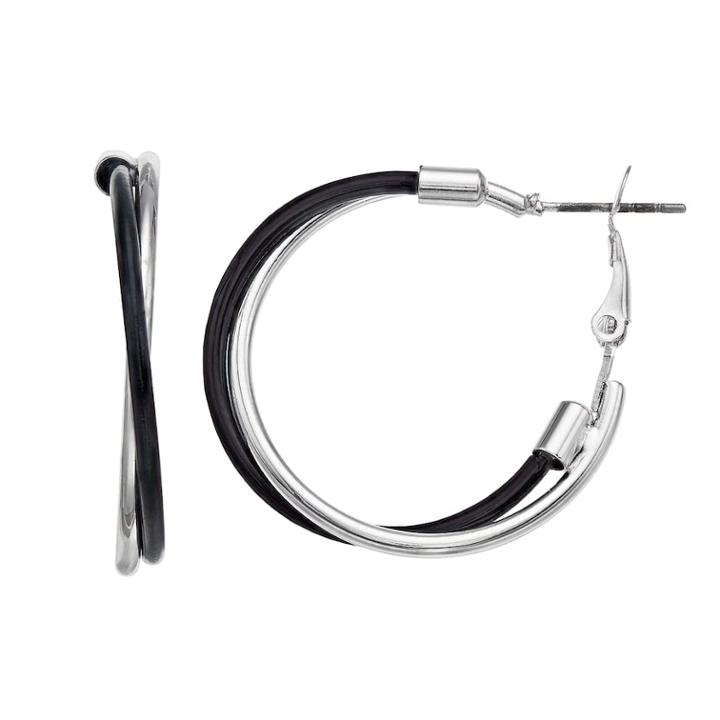 Two Tone Nickel Free Crisscross Hoop Earrings, Women's, Black