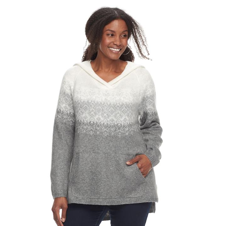 Plus Size Sonoma Goods For Life&trade; Fair Isle Hoodie, Women's, Size: 3xl, Dark Grey