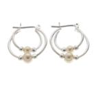 Simulated Pearl Double-hoop Earrings, Women's, Grey