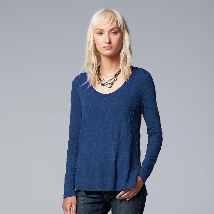 Petite Simply Vera Vera Wang Crinkle Scoopneck Tee, Women's, Size: Xs Petite, Blue