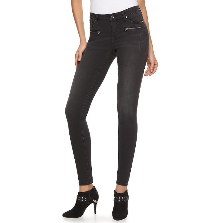 Women's Jennifer Lopez Zipper Black Skinny Jeans, Size: 16 Avg/reg