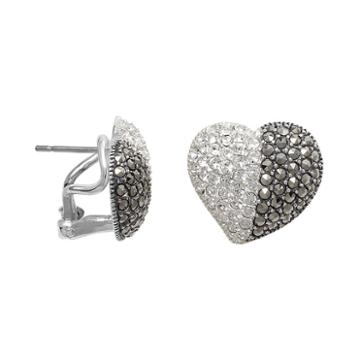 Lavish By Tjm Sterling Silver Crystal Heart Stud Earrings, Women's, Grey