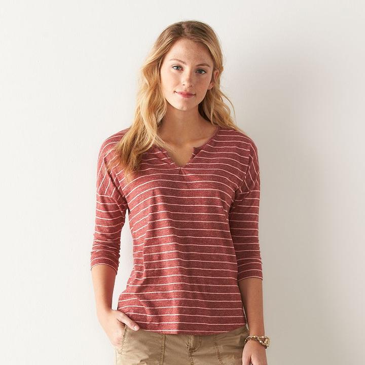 Women's Sonoma Goods For Life&trade; Drop Shoulder Splitneck Tee, Size: Large, Orange