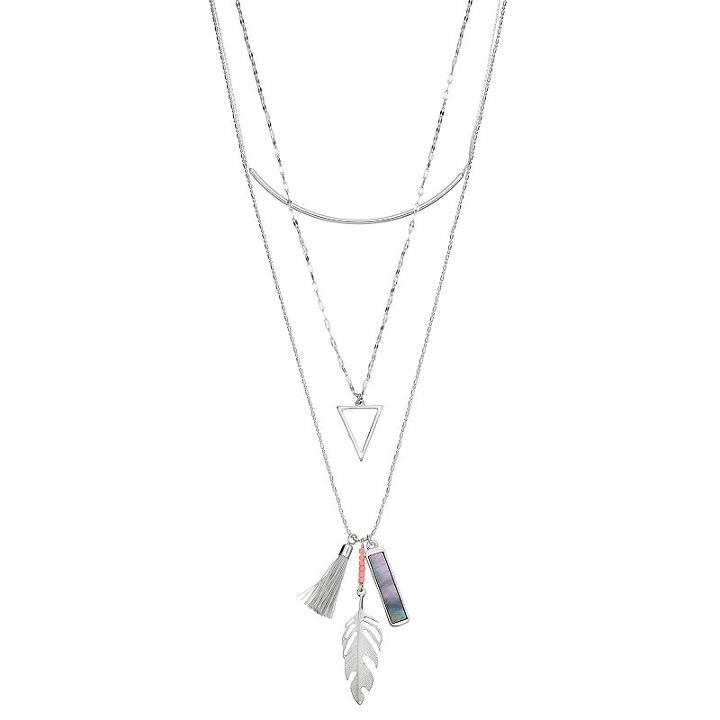 Feather, Tassel & Triangle Charm Layered Necklace, Women's, Silver