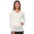 Women's Caribbean Joe Pointelle Crewneck Sweater, Size: Large, White Oth