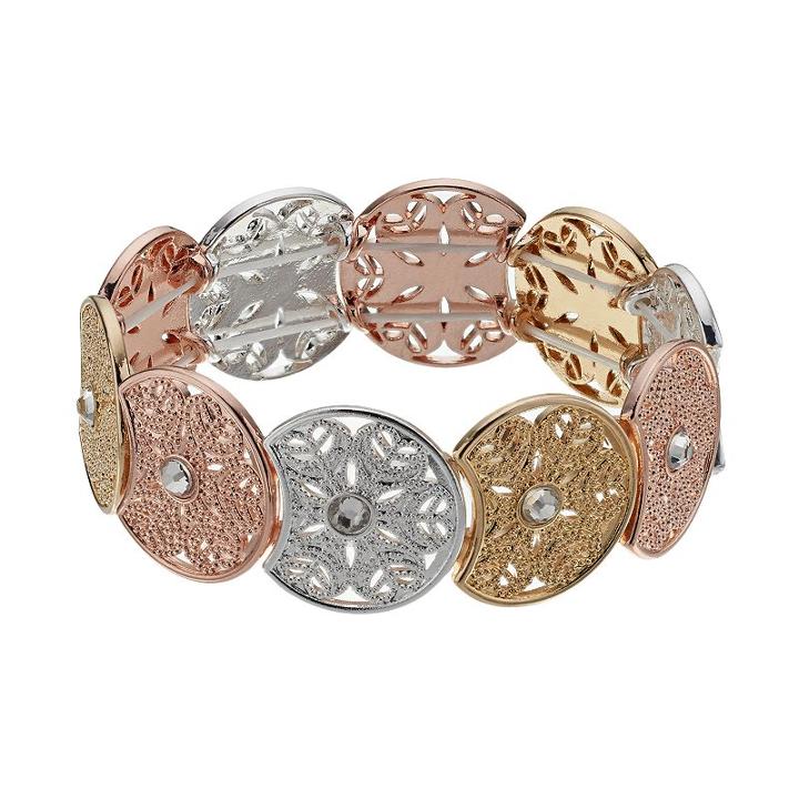 Lc Lauren Conrad Tri Tone Medallion Stretch Bracelet, Women's