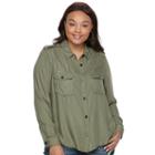 Juniors' Plus Size Mudd&reg; Solid Utility Shirt, Teens, Size: 2xl, Med Green