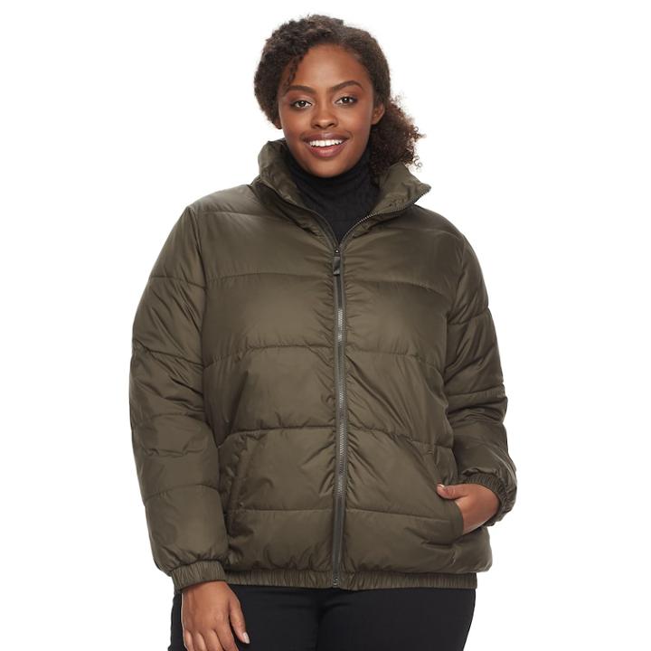 Plus Size Apt. 9&reg; Bomber Puffer Jacket, Women's, Size: 1xl, Dark Green