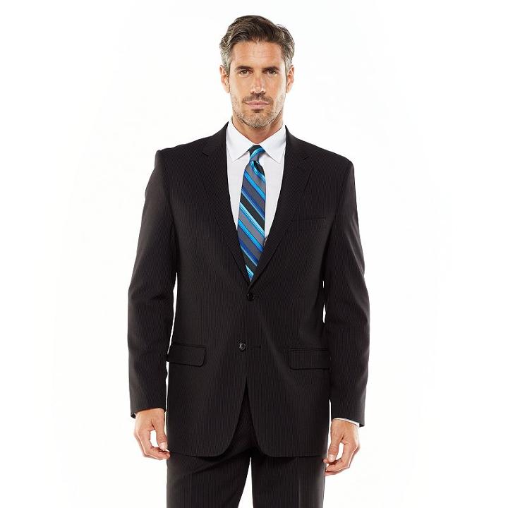 Men's Adolfo Classic-fit Striped Charcoal Suit Jacket, Size: 42 - Regular, Black