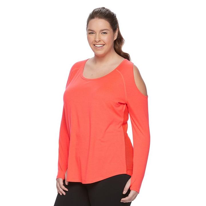 Plus Size Wild Majesty Cold-shoulder Mesh Tee, Women's, Size: 0x, Brt Pink