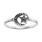 Sterling Silver Marcasite Moon & Star Ring, Women's, Size: 9, Grey