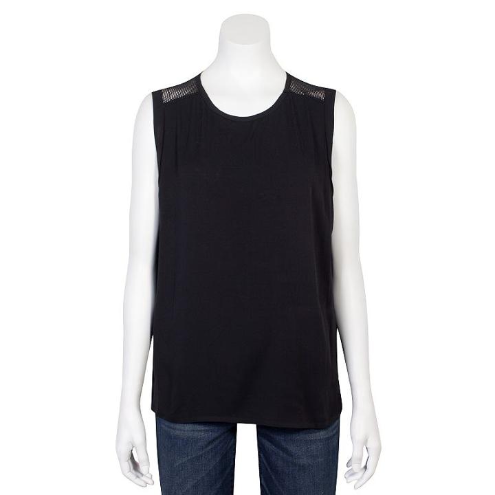Juniors' Grayson Threads Mesh Yoke Tank, Girl's, Size: Small, Black