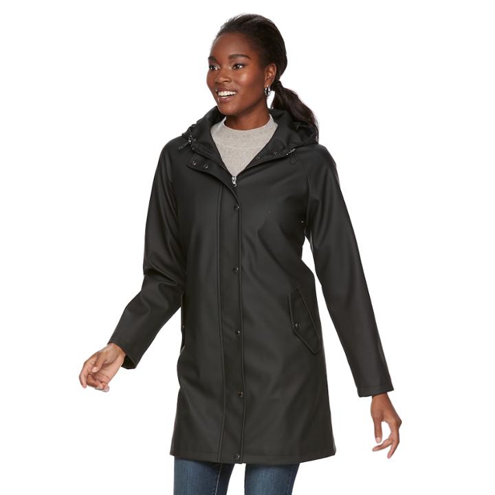 Women's Sebby Collection Rain Coat, Size: Medium, Black