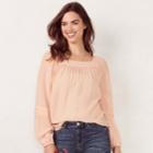 Women's Lc Lauren Conrad Love, Lauren Shirred Peasant Top, Size: Medium, Lt Beige