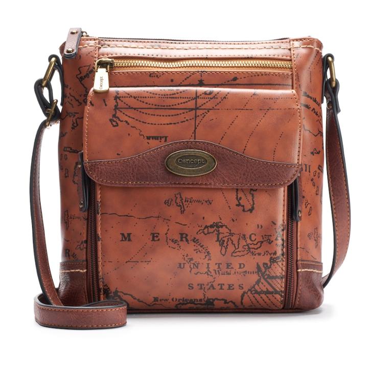 Concept Voyage Map Crossbody Bag, Women's, Brown