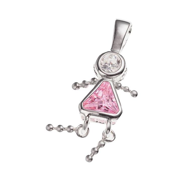 Sterling Silver Birthstone Babies Girl Charm, Pink