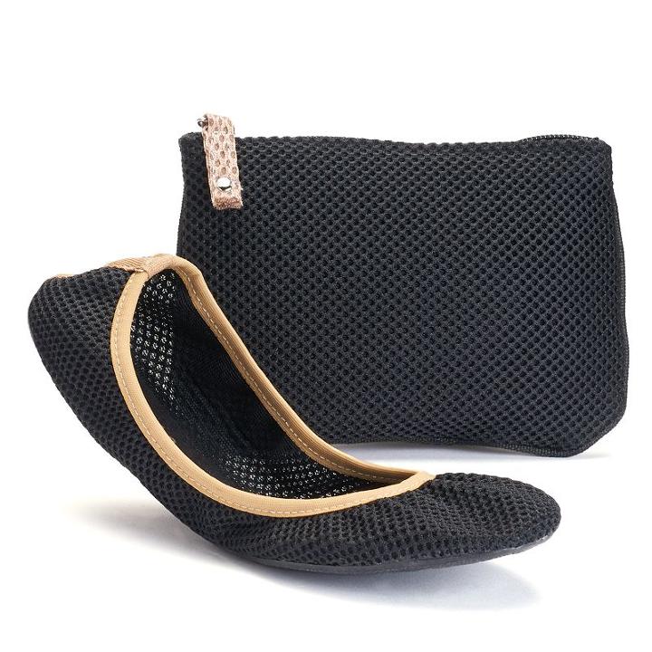 Sidekicks Meside Women's Foldable Ballet Flats, Size: Large, Black