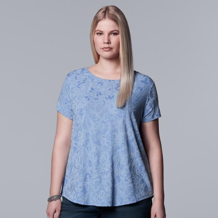 Plus Size Simply Vera Vera Wang Textured Tonal Tee, Women's, Size: 3xl, Med Blue