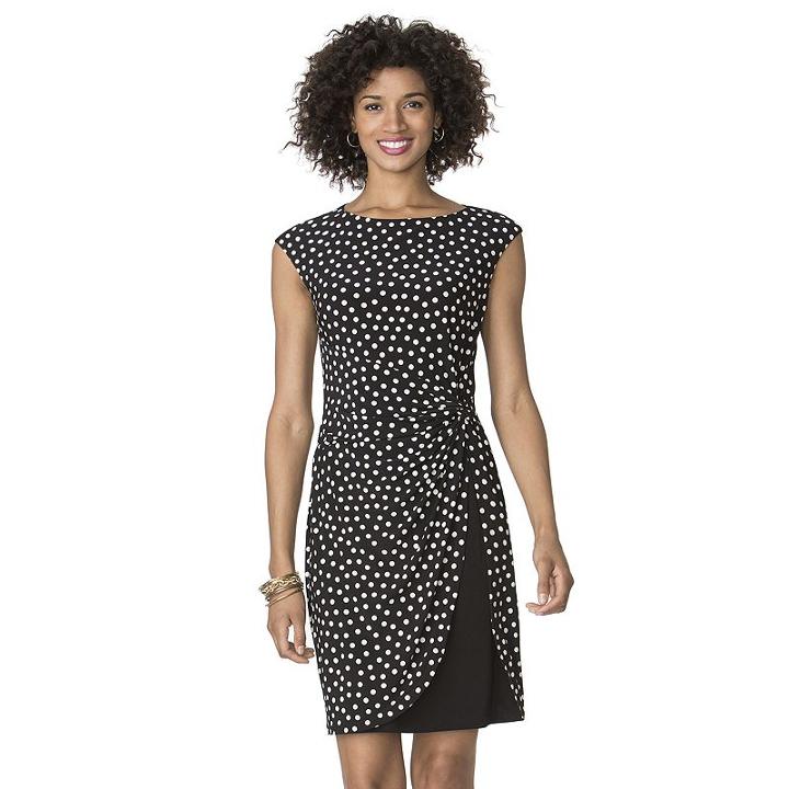 Women's Chaps Polka-dot Tulip-hem Dress, Size: Xl, Black