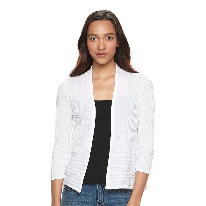 Petite Apt. 9&reg; Ribbed Cardigan, Women's, Size: Xs Petite, White Oth
