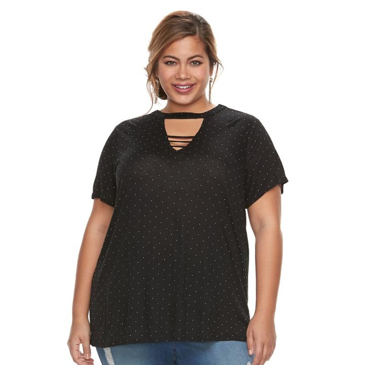 Plus Size Jennifer Lopez Bar Front Top, Women's, Size: 3xl, Black