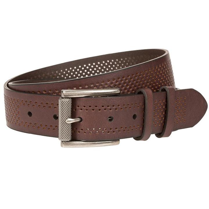 Men's Bill Adler Perforated Double-loop Leather Belt, Size: 38, Brown