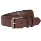 Men's Bill Adler Perforated Double-loop Leather Belt, Size: 38, Brown