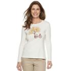 Petite Croft & Barrow&reg; Harvest Motif Long Sleeve Top, Women's, Size: M Petite, White
