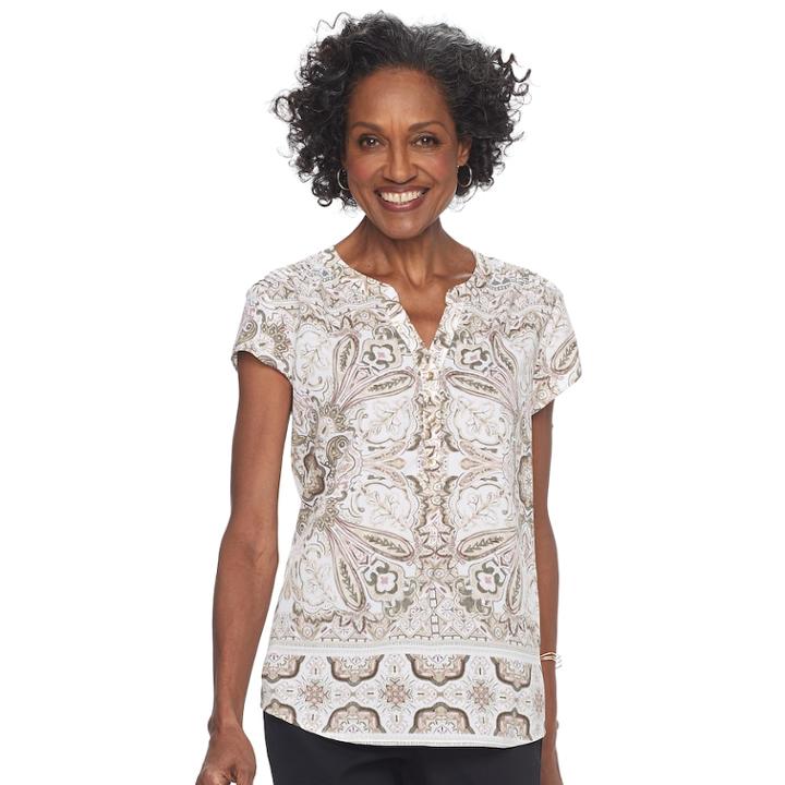 Women's Croft & Barrow&reg; Print Henley Top, Size: Xxl, Lt Beige