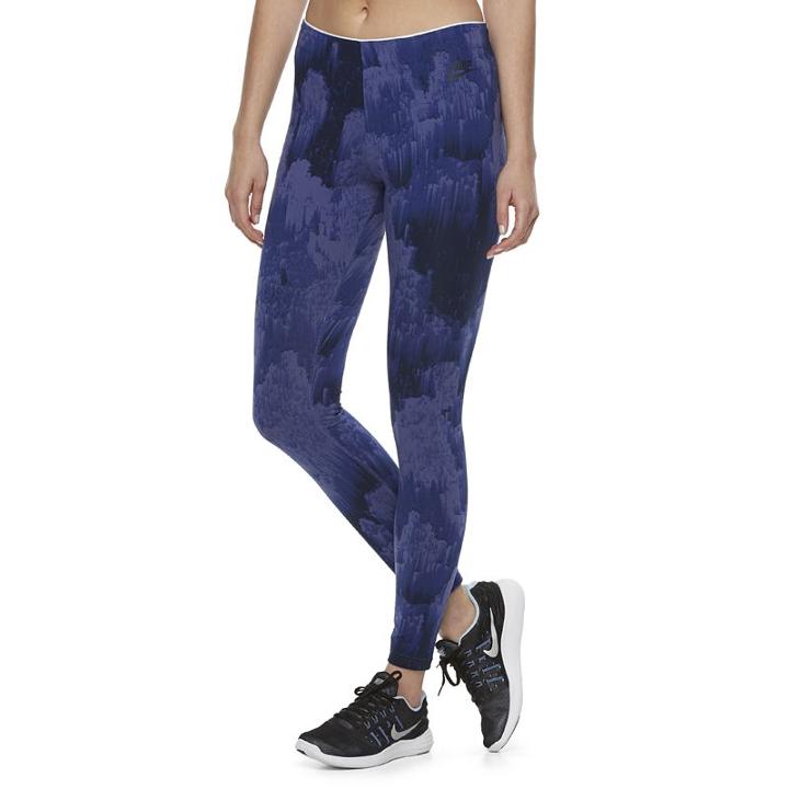 Women's Nike Allover Print Tights, Size: Medium, Light Blue